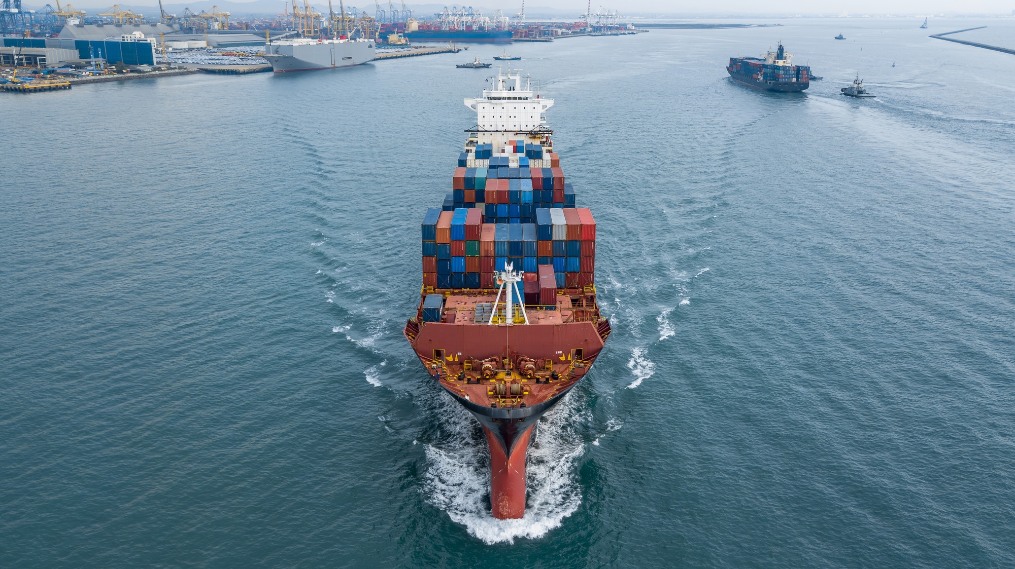 Aerial view container cargo ship, Global business import export logistic and transportation freight.